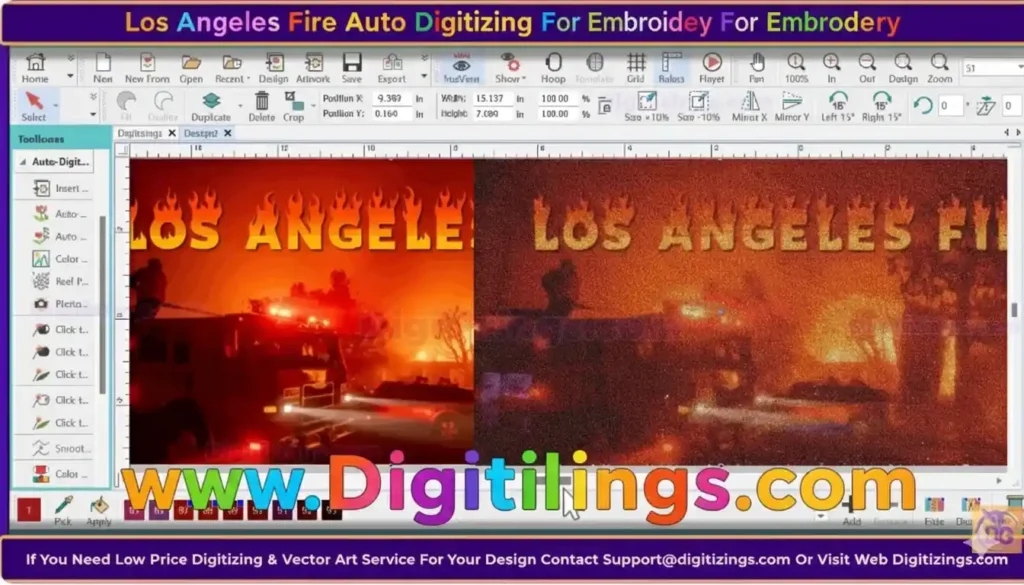 los angeles fire image auto digitizing for embroidery