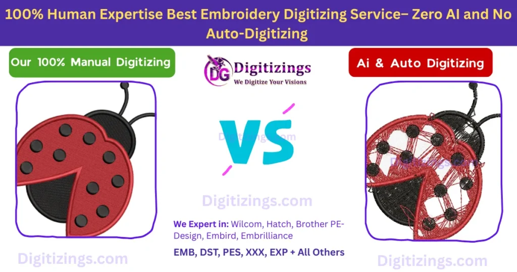 100% human expertise best embroidery digitizing service– zero ai and no auto-digitizing