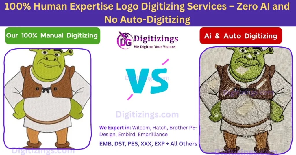 100% human expertise logo digitizing services – zero ai and no auto-digitizing