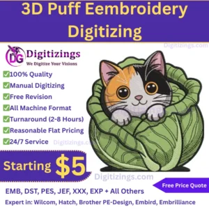 3D Puff Eembroidery Digitizing