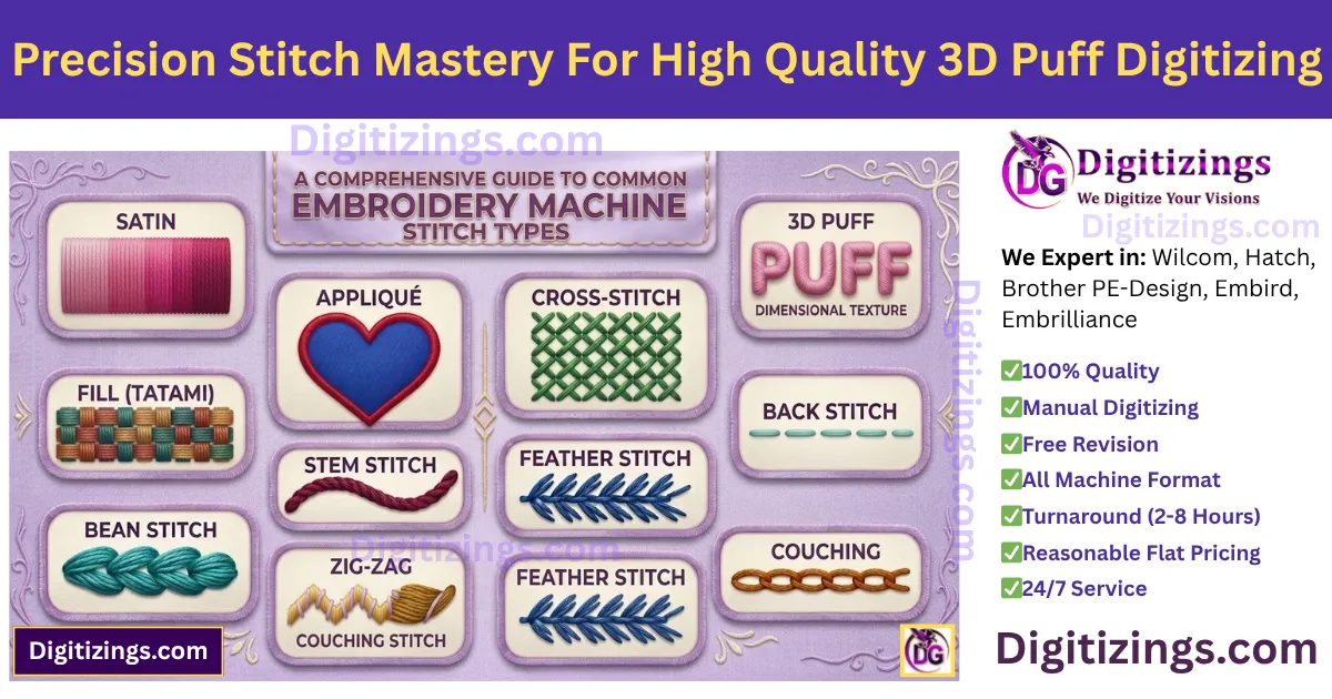 precision stitch mastery for high quality 3d puff embroidery digitizing