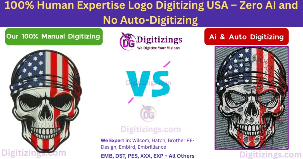 100% human expertise logo digitizing usa – zero ai and no auto-digitizing