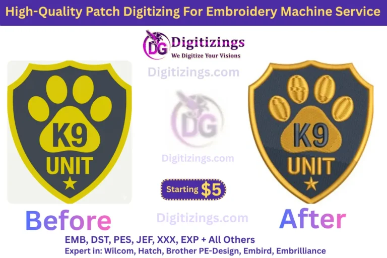 high-quality patch digitizing for embroidery machine service