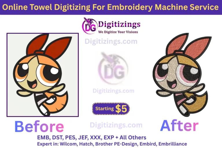 online towel digitizing for embroidery machine service