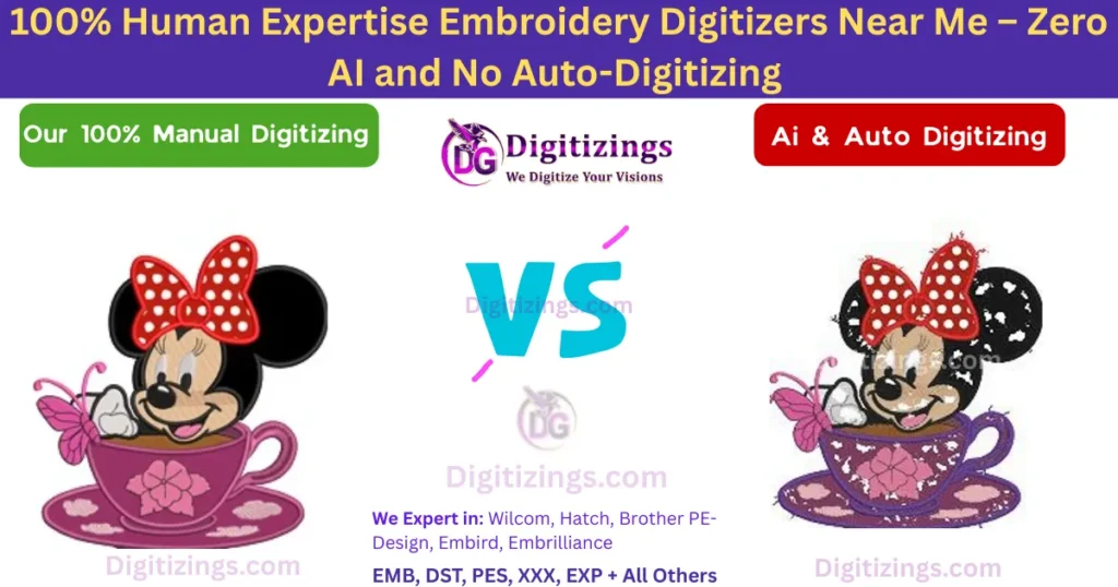 100% human expertise embroidery digitizers near me – zero ai and no auto-digitizing