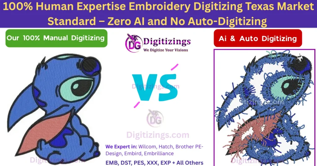 100% human expertise embroidery digitizing texas market standard – zero ai and no auto-digitizing