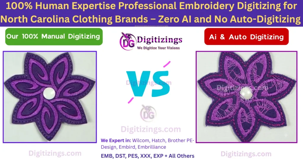 100% human expertise professional embroidery digitizing for north carolina clothing brands – zero ai and no auto-digitizing