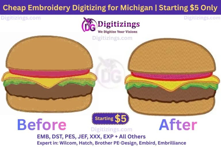 cheap embroidery digitizing for michigan starting $5 only