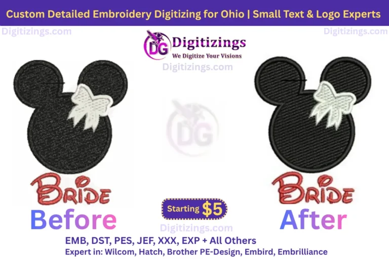 custom detailed embroidery digitizing for ohio small text logo experts