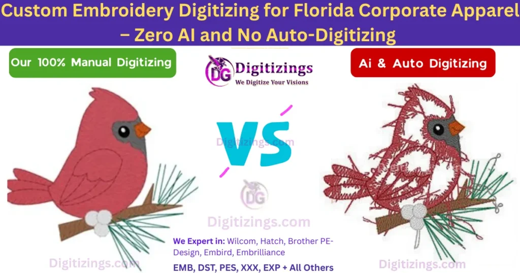 custom embroidery digitizing for florida corporate apparel – zero ai and no auto-digitizing