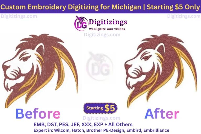 custom embroidery digitizing for michigan starting $5 only