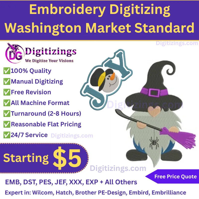 Expert Embroidery Digitizing Washington Market Standard