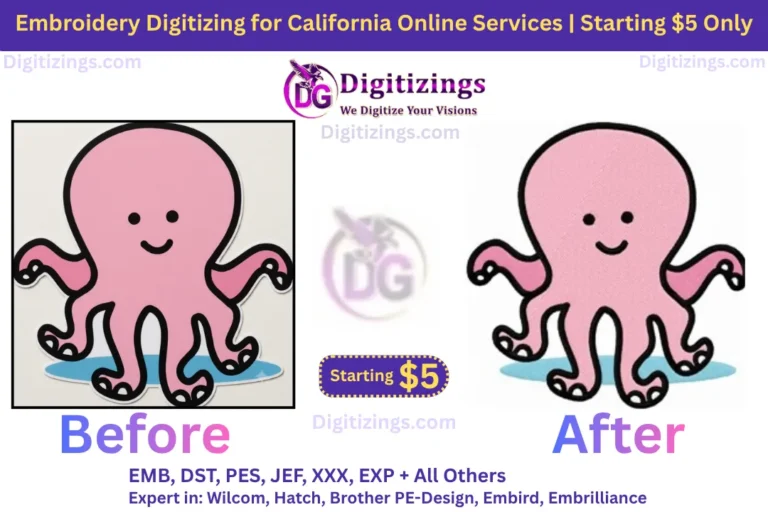 embroidery digitizing for california online services starting $5 only