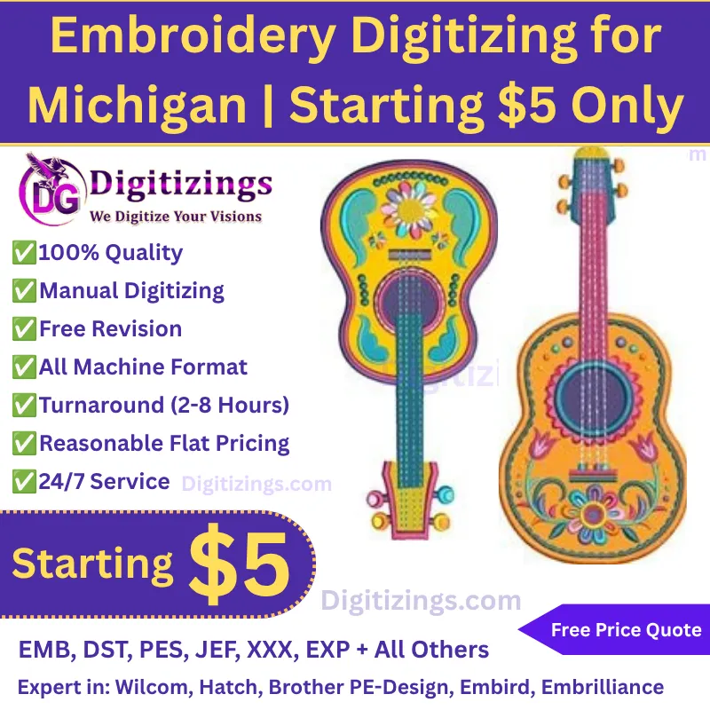 High-Quality Embroidery Digitizing for Michigan | Starting $5 Only