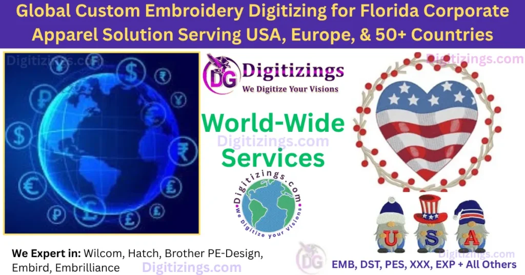 global custom embroidery digitizing for florida corporate apparel solution serving usa, europe, & 50+ countries