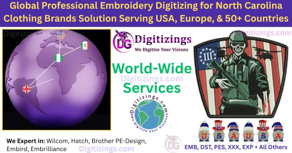 global professional embroidery digitizing for north carolina clothing brands solution serving usa, europe, & 50+ countries