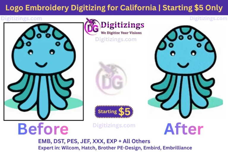 logo embroidery digitizing for california starting 5 only