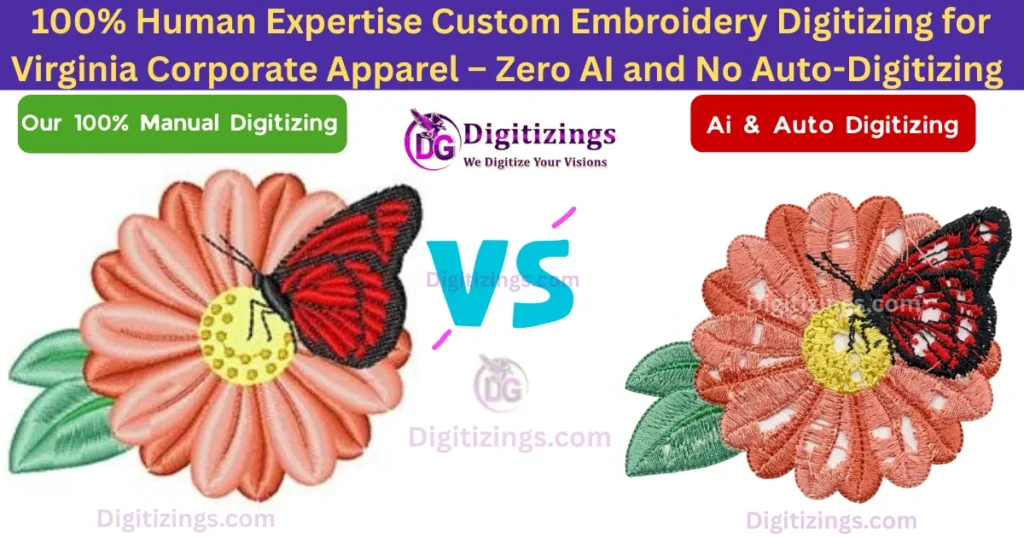 100% human expertise custom embroidery digitizing for virginia corporate apparel – zero ai and no auto-digitizing