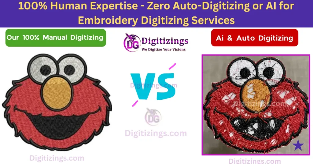 100% human expertise - zero auto-digitizing or ai for embroidery digitizing services