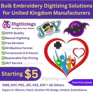Bulk Embroidery Digitizing Solutions for United Kingdom Manufacturers