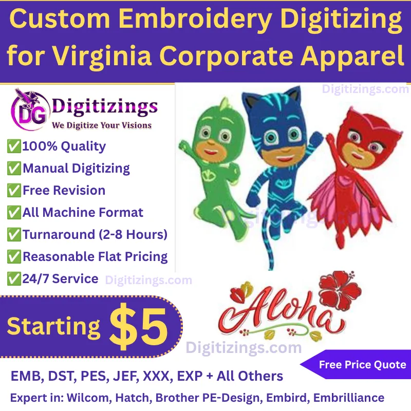 Expert Custom Embroidery Digitizing for Virginia Corporate Apparel