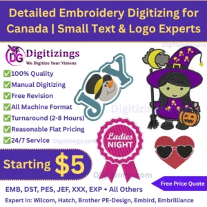 Detailed Embroidery Digitizing for Canada | Small Text & Logo Experts