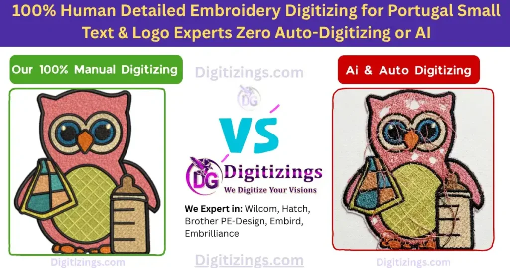 100% human detailed embroidery digitizing for portugal small text & logo experts zero auto-digitizing or ai