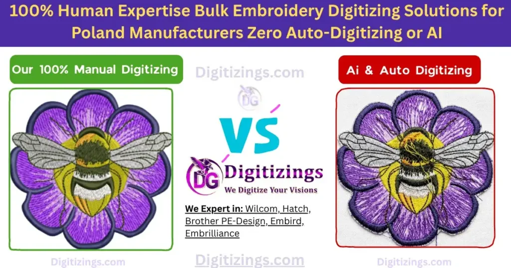 100% human expertise bulk embroidery digitizing solutions for poland manufacturers zero auto-digitizing or ai