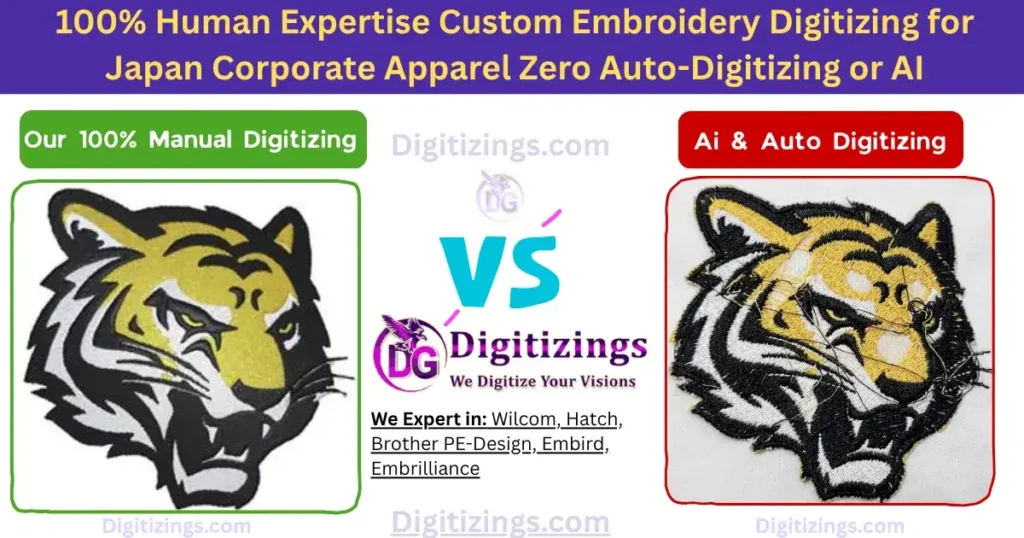 100% human expertise custom embroidery digitizing for japan corporate apparel zero auto-digitizing or ai