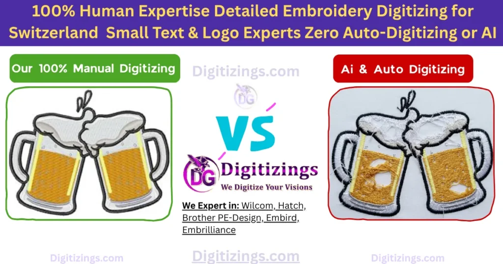 100% human expertise detailed embroidery digitizing for switzerland small text & logo experts zero auto-digitizing or ai