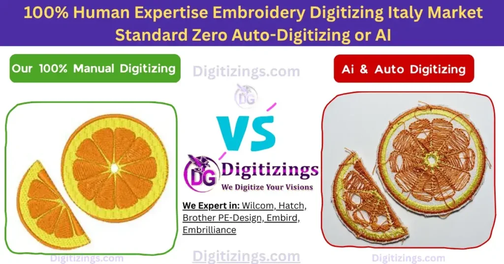 100% human expertise embroidery digitizing italy market standard zero auto-digitizing or ai