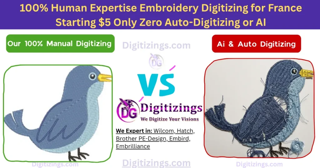 100% human expertise embroidery digitizing for france starting $5 only zero auto-digitizing or ai