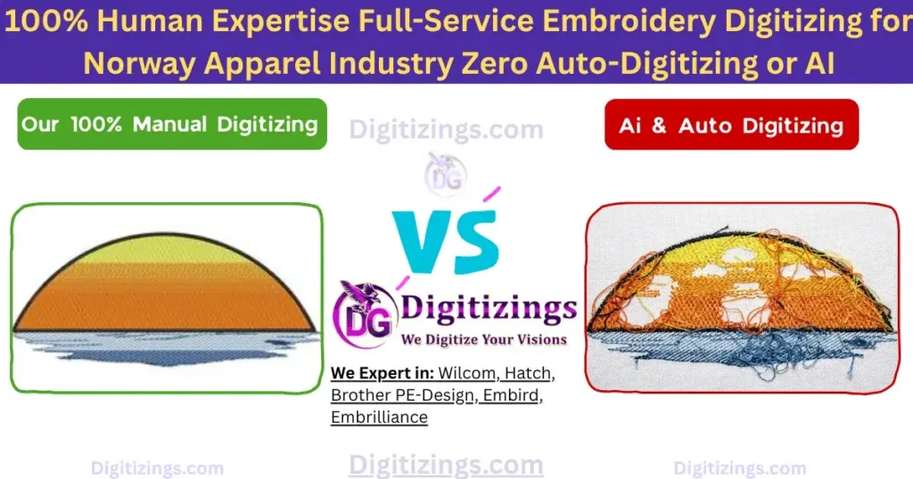 100% human expertise full-service embroidery digitizing for norway apparel industry zero auto-digitizing or ai