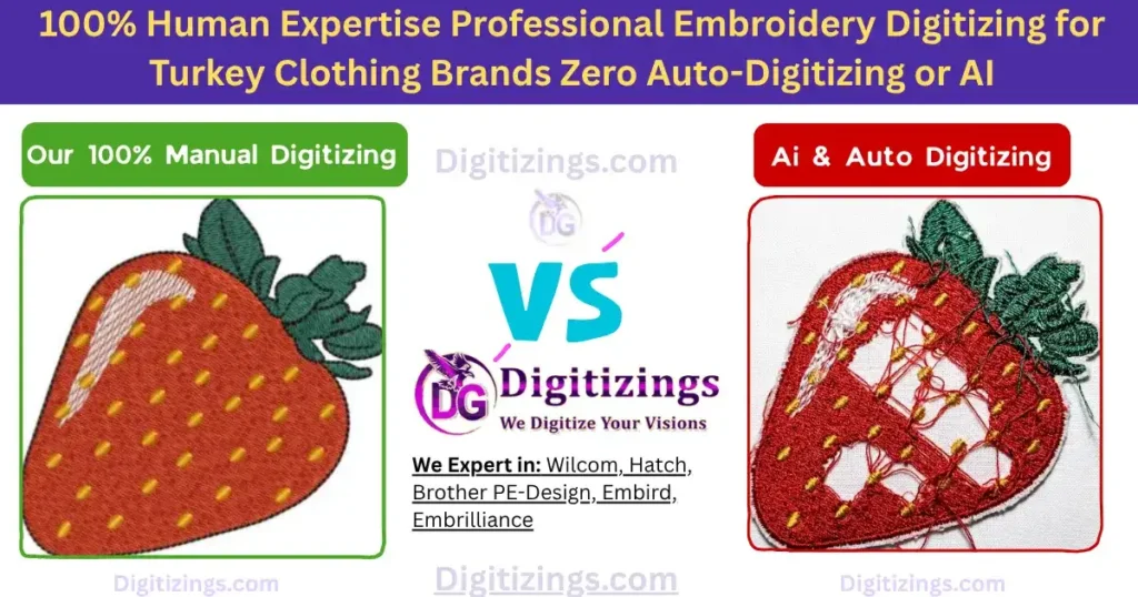 100% human expertise professional embroidery digitizing for turkey clothing brands zero auto-digitizing or ai