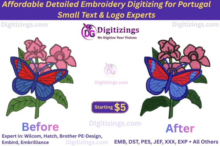 affordable detailed embroidery digitizing for portugal small text & logo experts