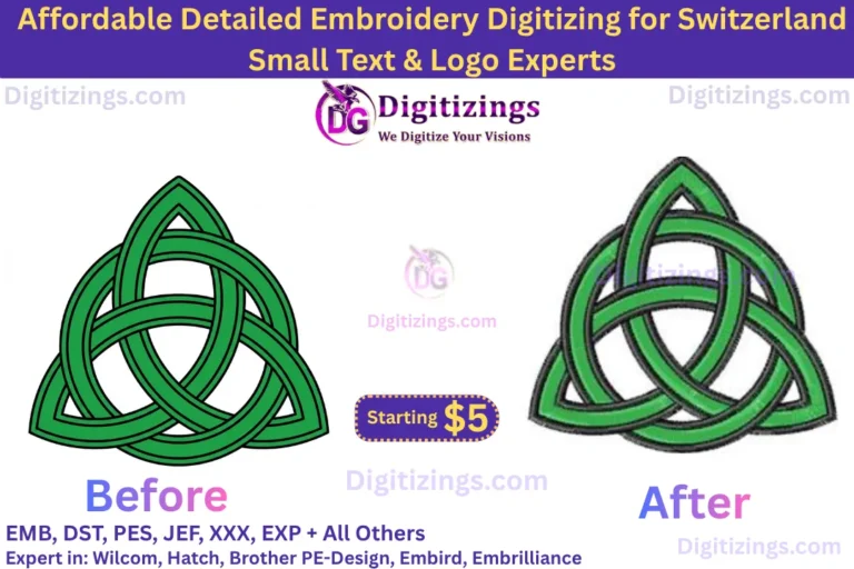 affordable detailed embroidery digitizing for switzerland small text & logo experts