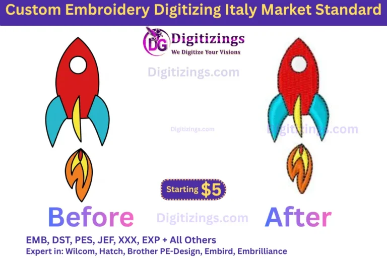 custom embroidery digitizing italy market standard