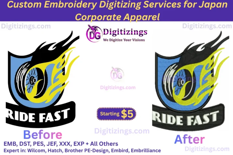 custom embroidery digitizing services for japan corporate apparel