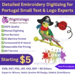 detailed embroidery digitizing for portugal small text & logo experts