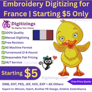 Embroidery Digitizing for France Starting $5 Only