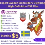 expert sweden embroidery digitizing high-definition dst files