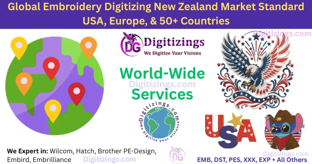 global embroidery digitizing new zealand market standard usa, europe, & 50+ countries
