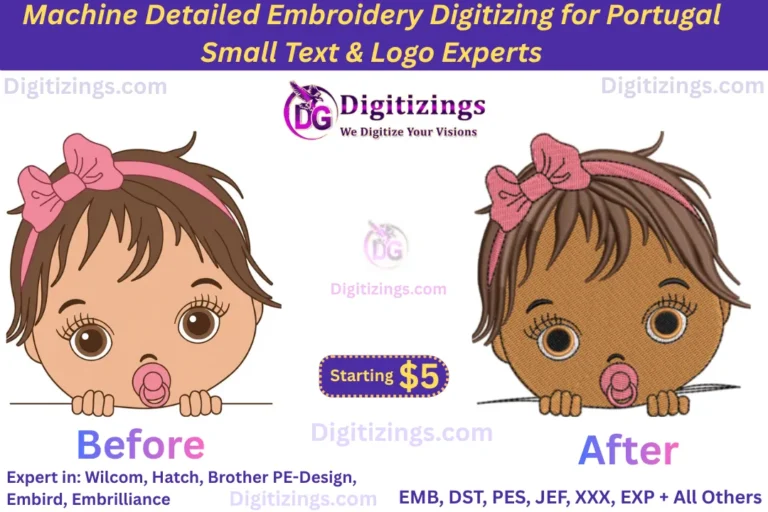 machine detailed embroidery digitizing for portugal small text & logo experts