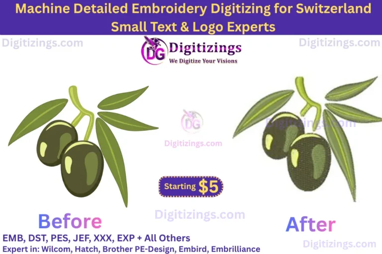 machine detailed embroidery digitizing for switzerland small text & logo experts