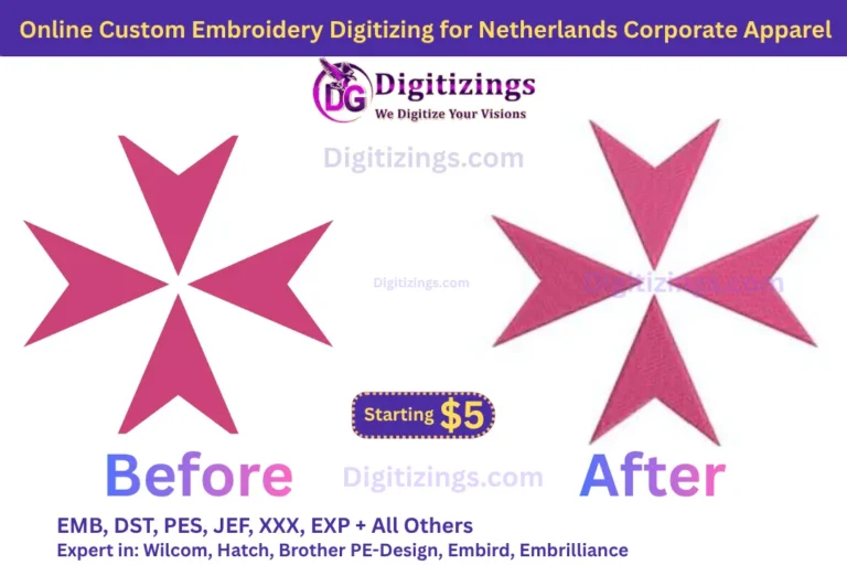 online custom embroidery digitizing for netherlands corporate apparel