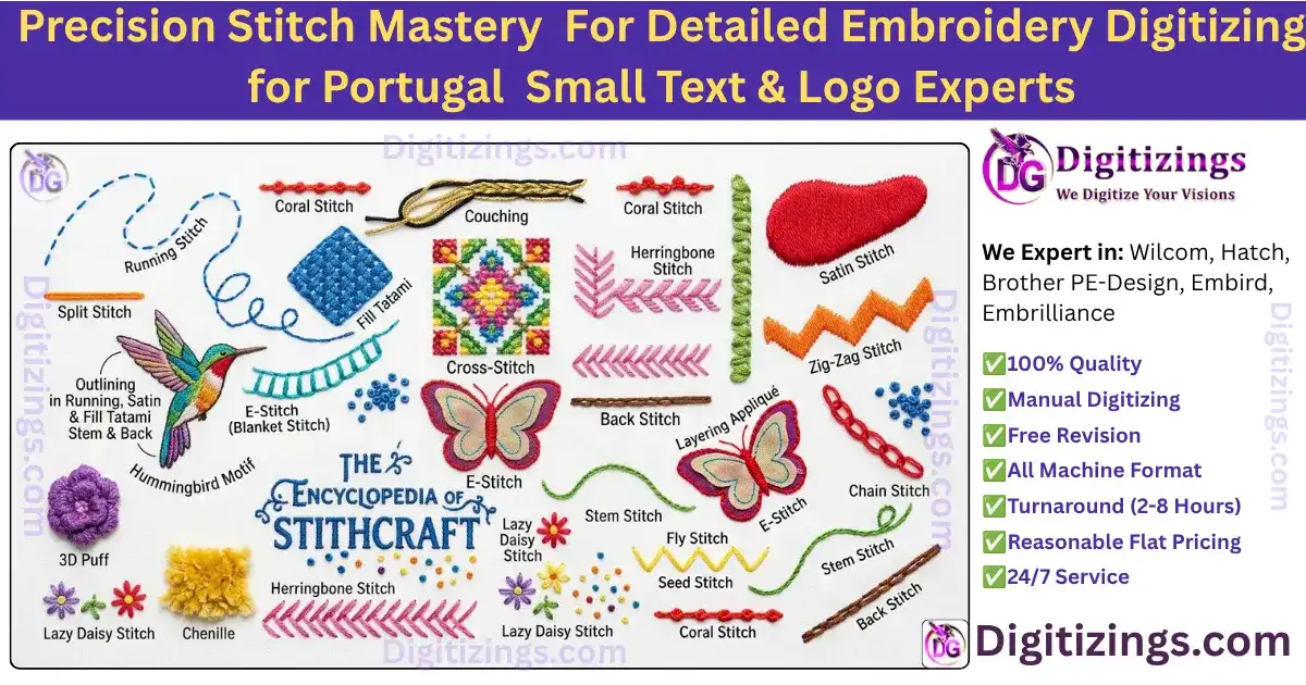 precision stitch mastery for detailed embroidery digitizing for portugal small text & logo experts