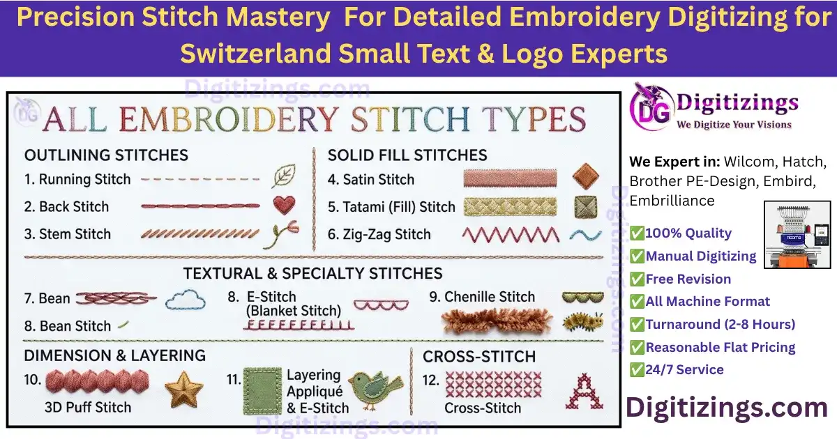 precision stitch mastery for detailed embroidery digitizing for switzerland small text & logo experts