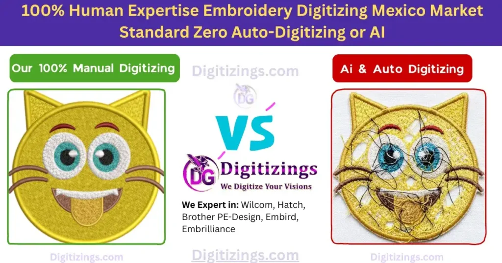 100% human expertise embroidery digitizing mexico market standard zero auto-digitizing or ai