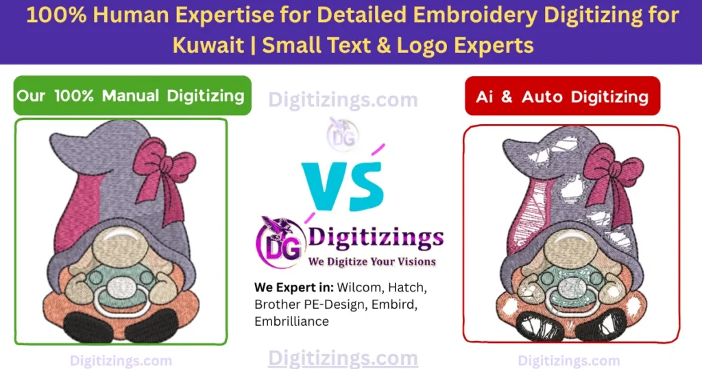 100% human expertise for detailed embroidery digitizing for kuwait small text & logo experts