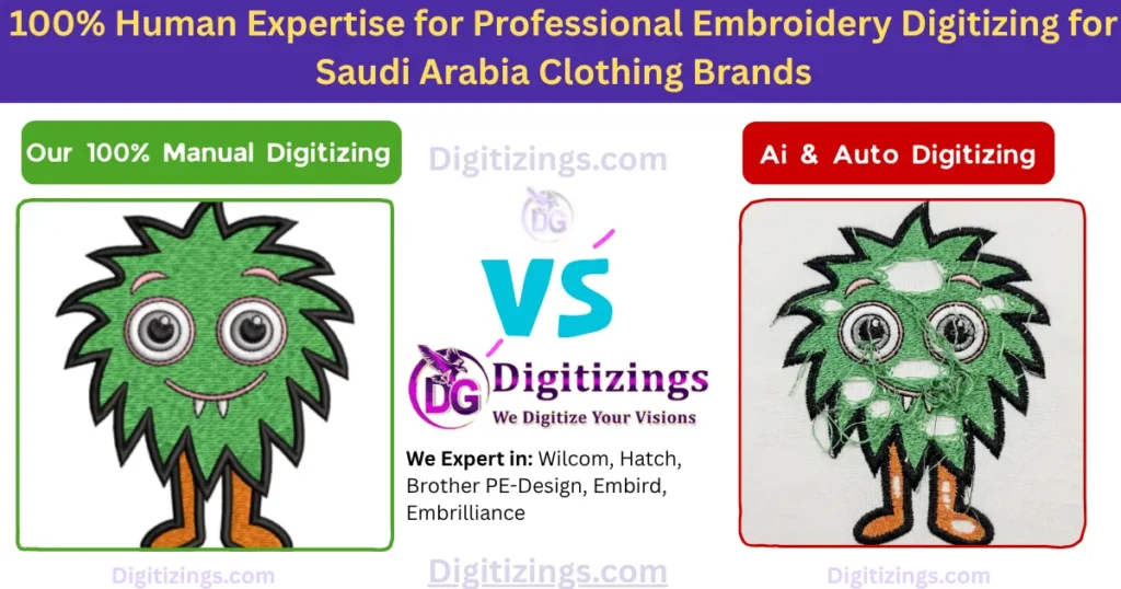 100% human expertise for professional embroidery digitizing for saudi arabia clothing brands